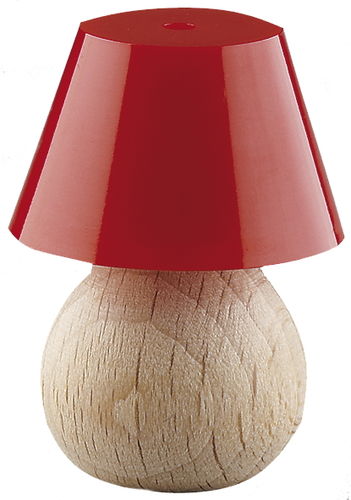 Tischlampe Holzfuß, Schirm rot